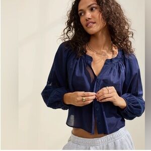 Aerie Long Sleeve Crochet Button Down Shirt
